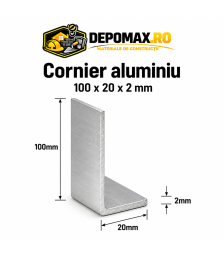 Cornier aluminiu 100 x 20 x 2 mm, 6 metri (EN AW-6060)